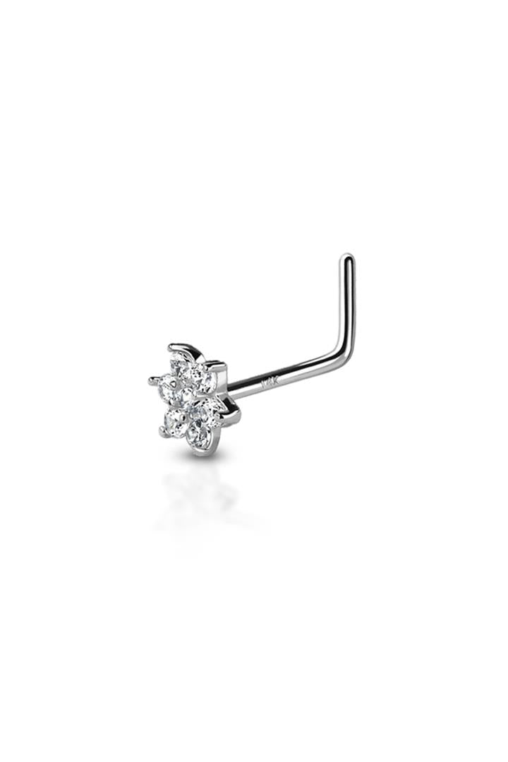 20G 14K Yellow Gold Nose "L" Shape Flower